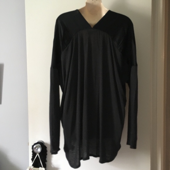 VINCE Black Silk + Lightweight Knit Contrast Panel V Neck Tunic L - Picture 4 of 6